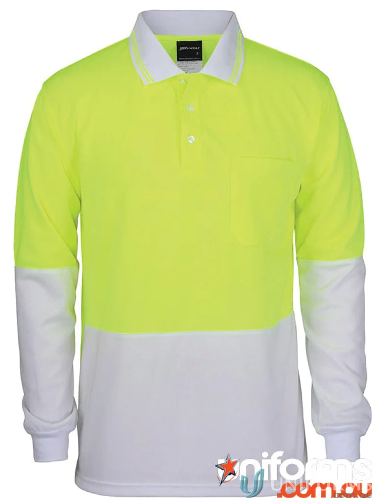 Long-sleeved lime navy or orange navy traditional polo shirt for uniforms at JBs HiVis