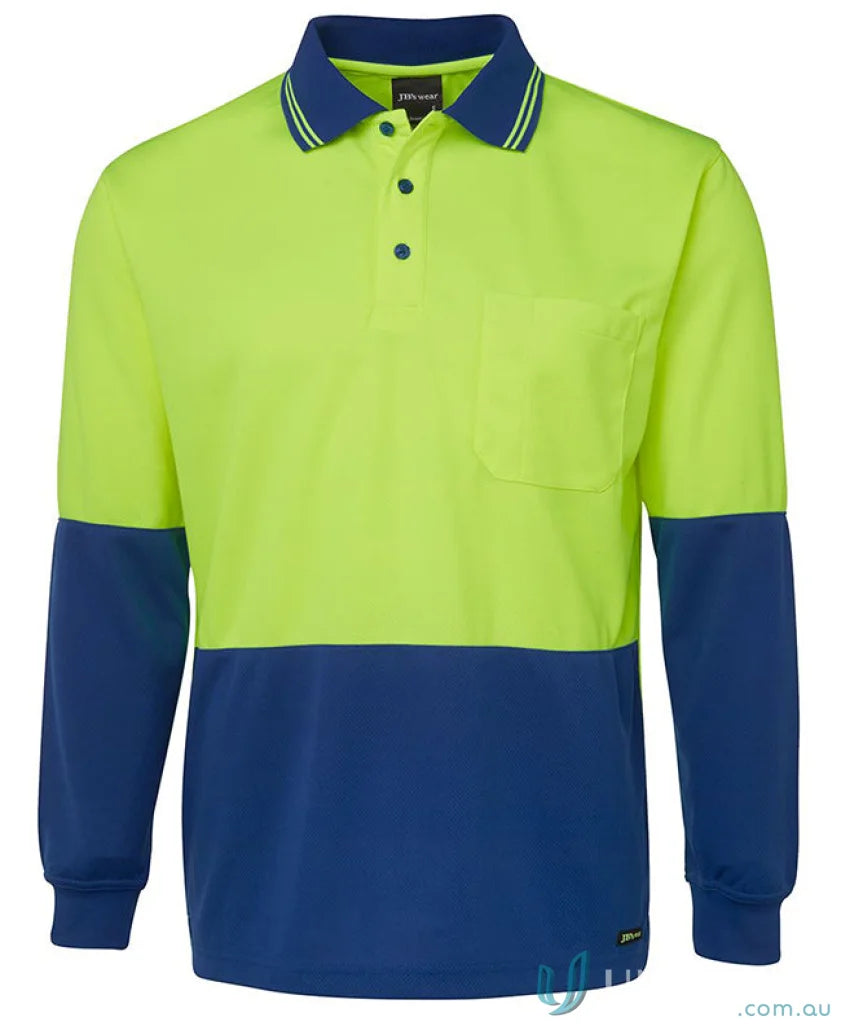 Two-tone Lime Navy or Orange Navy JBΒs HiVis LS Traditional Polo shirt for uniforms