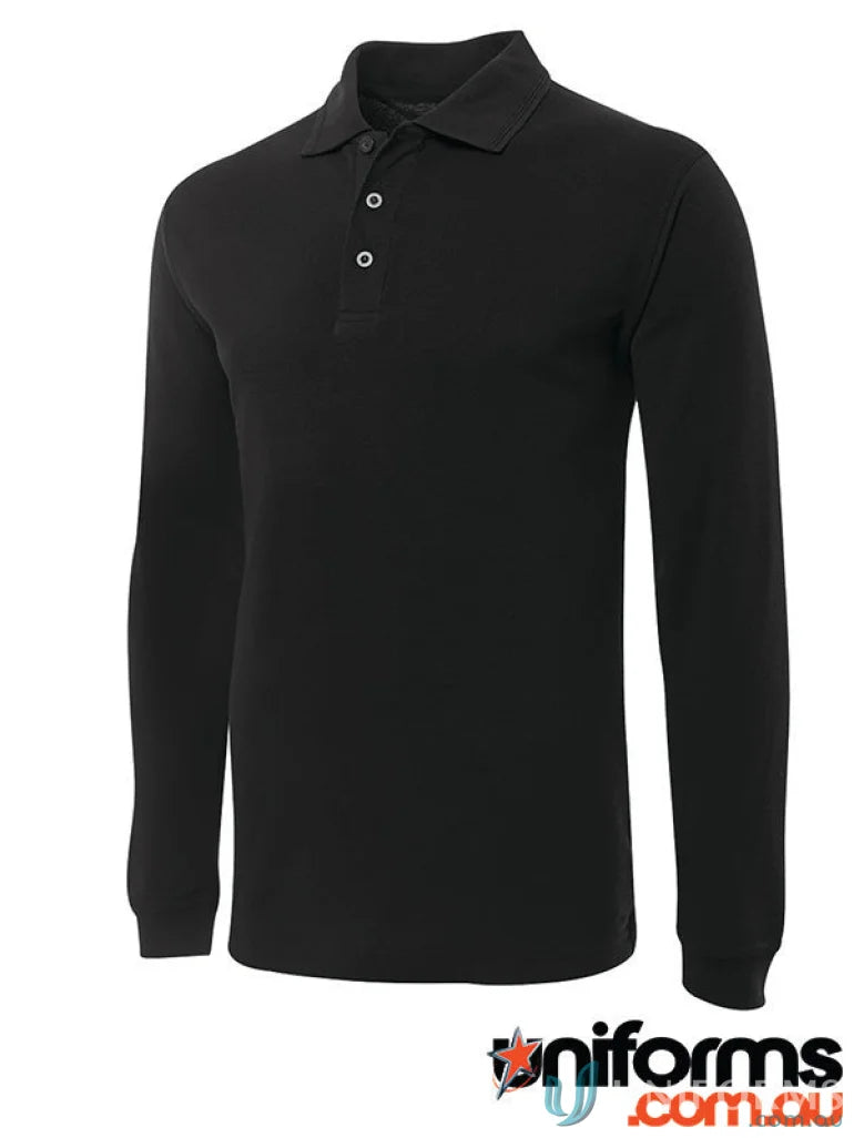 Black BlackLongSleeve Polo Shirt with reinforced herringbone tape and UPF protection