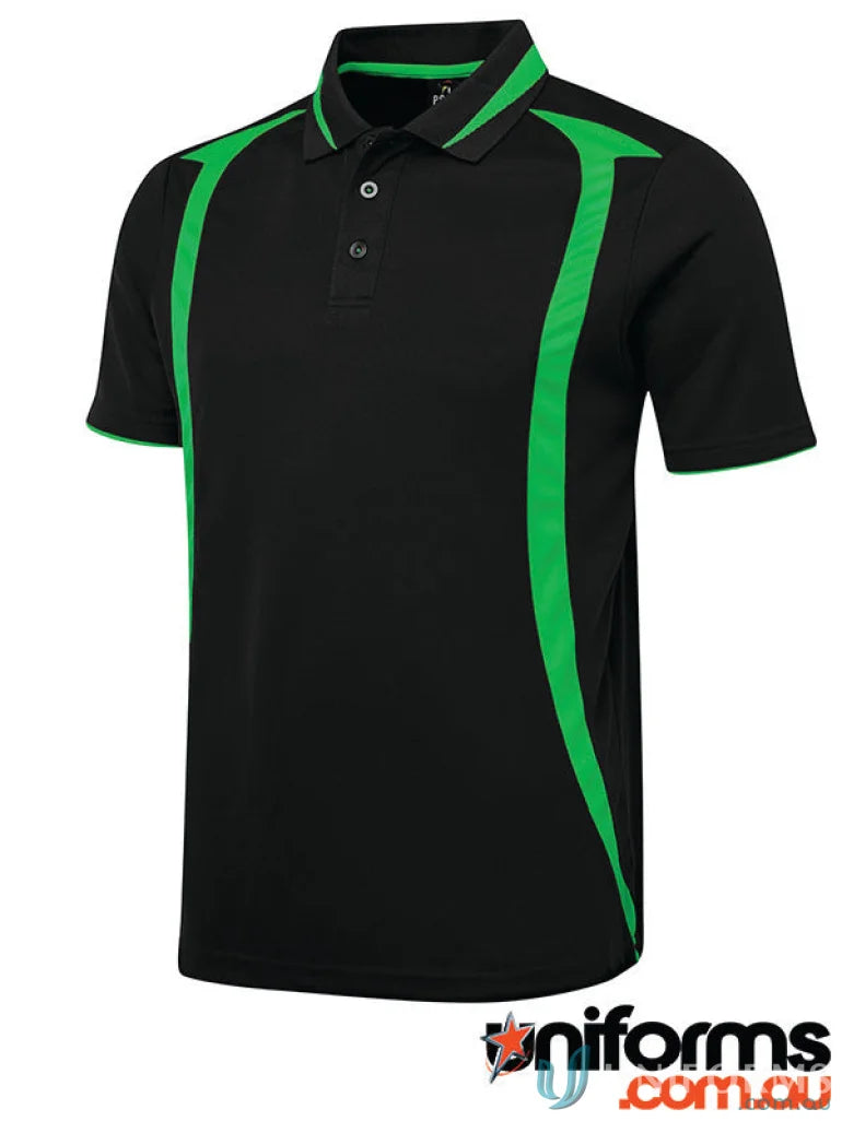 Black JBs Podium Adults Swirl Polo with green accents in pique knit fabric