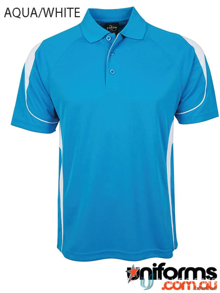 Aqua and white JBs Podium Bell Polo shirt for staying cool in urban fit style