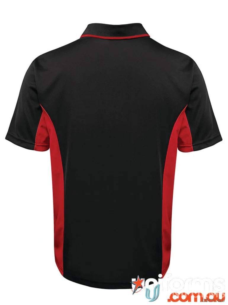 Black and red JBΒs Podium Contrast Polo with Podium CoolΒ moisture-wicking fabric