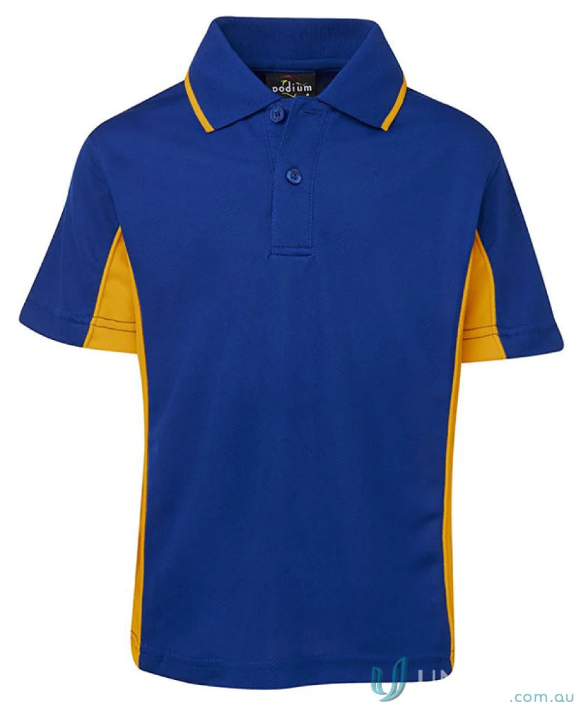Blue and gold kids contrast polo shirt from JBΒs Podium Kids for stylish boys