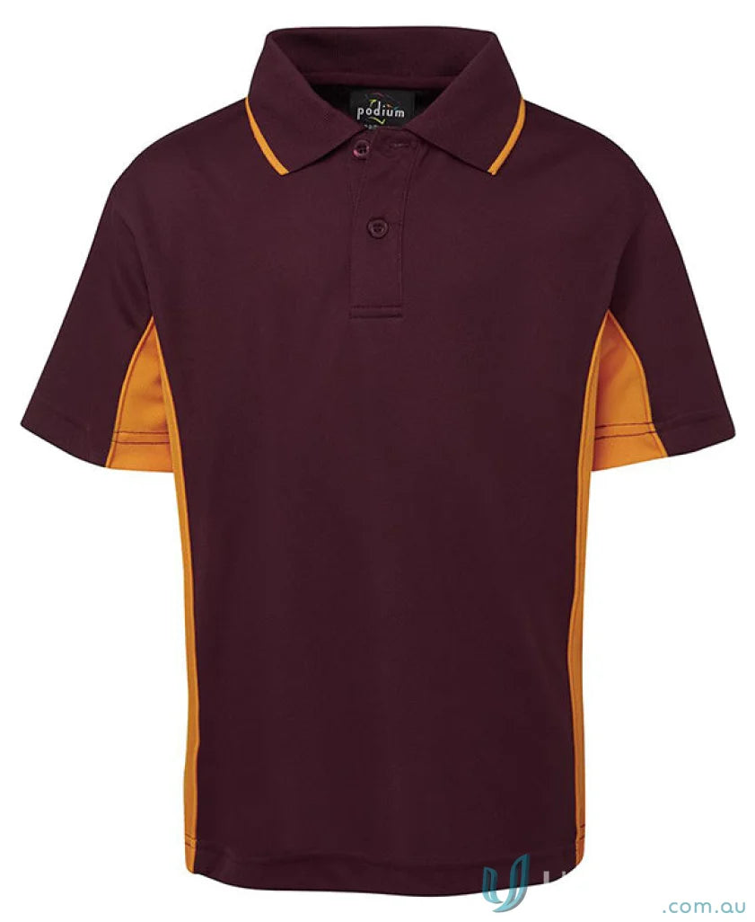 Maroon and gold JBΒs Podium Kids Contrast Polo shirt for boys or girls