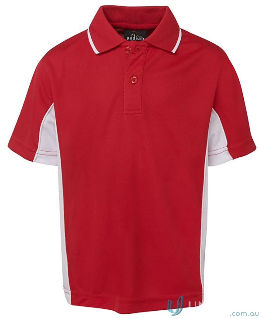 Red and white jbΒs podium kids contrast polo shirt for kids casual style