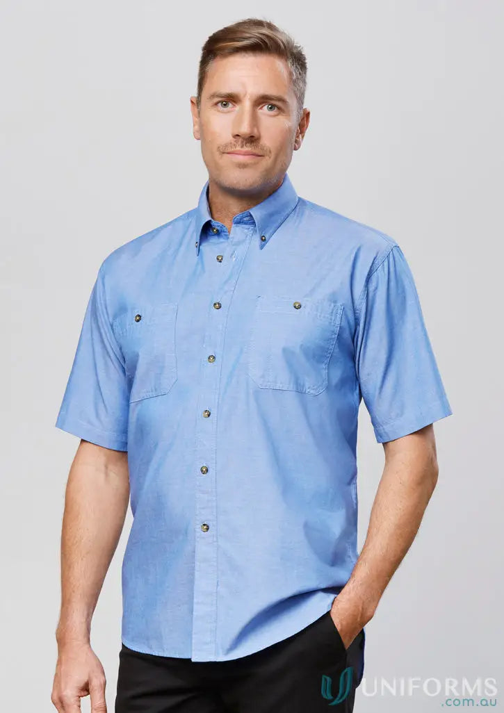 Light blue mens chambray shirt perfect for work or uniforms at KENNARDS
