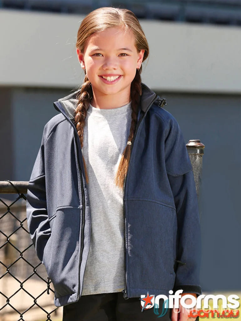 Girls navy blue jk33k Spirit Kids softshell hood jacket from Kids Aspen collection