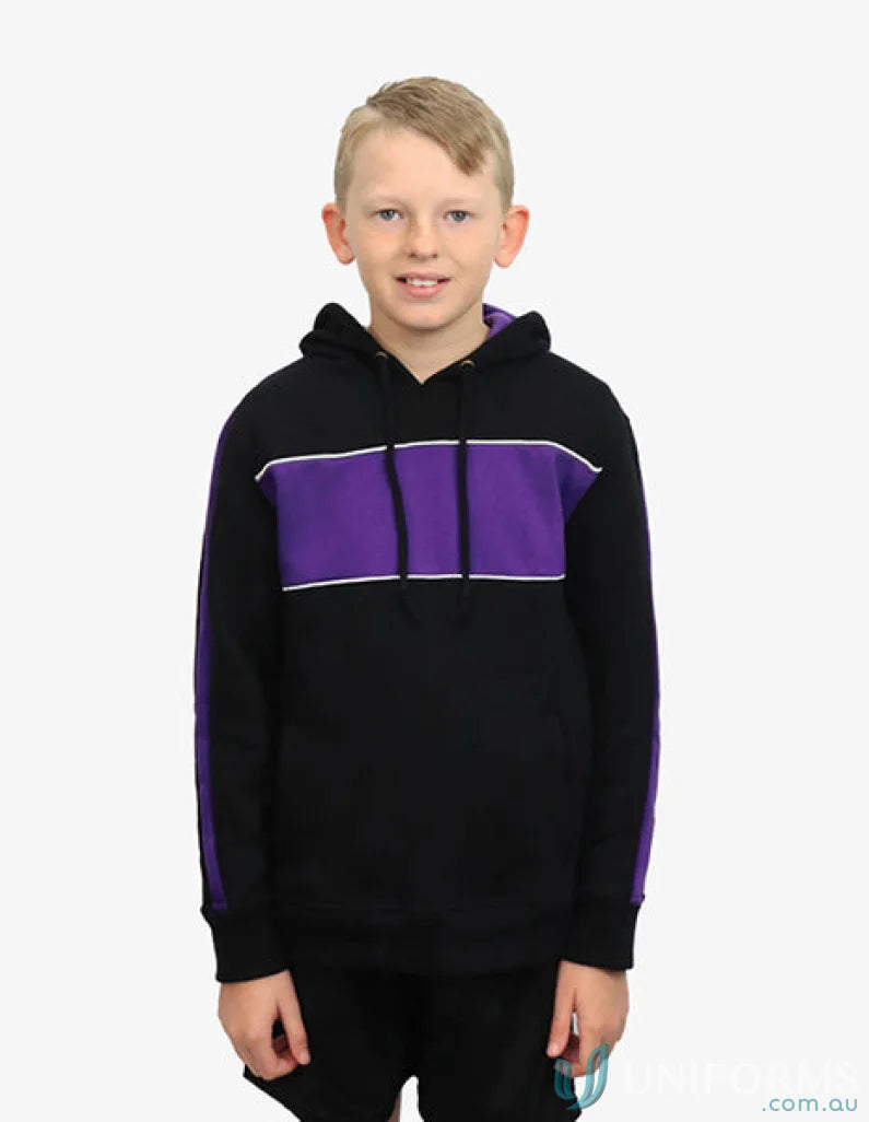 Boys black and purple Kids Chesty Hoodie with anti-pill fleece and chest panel design