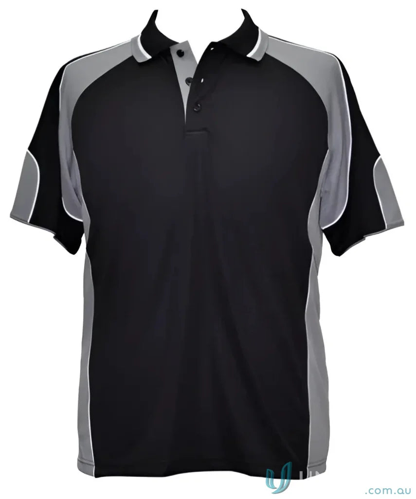 Black and gray Kids CoolDry Alliance Polo in mini waffle fabric, perfect for kids spirit cooldry