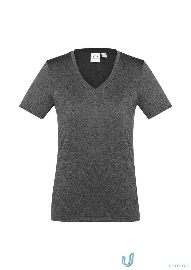 Gray V-neck T-shirt from Ladies Aero Tee, perfect for Biz Collection Ladies quality work uniforms