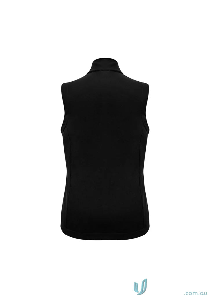 Womens apex vest with sleeveless black design, bonded textured fleece lining, allowing maximum flexibility
