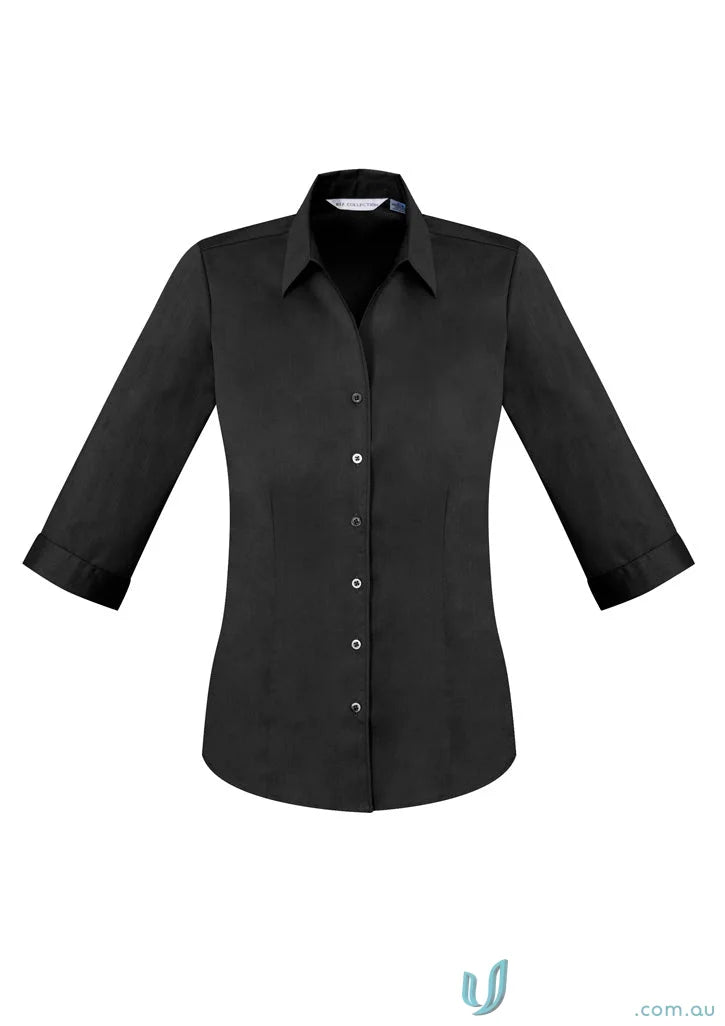 Womens Monaco shirt with french cuffs in a tailored fit, black three-quarter sleeve shirt