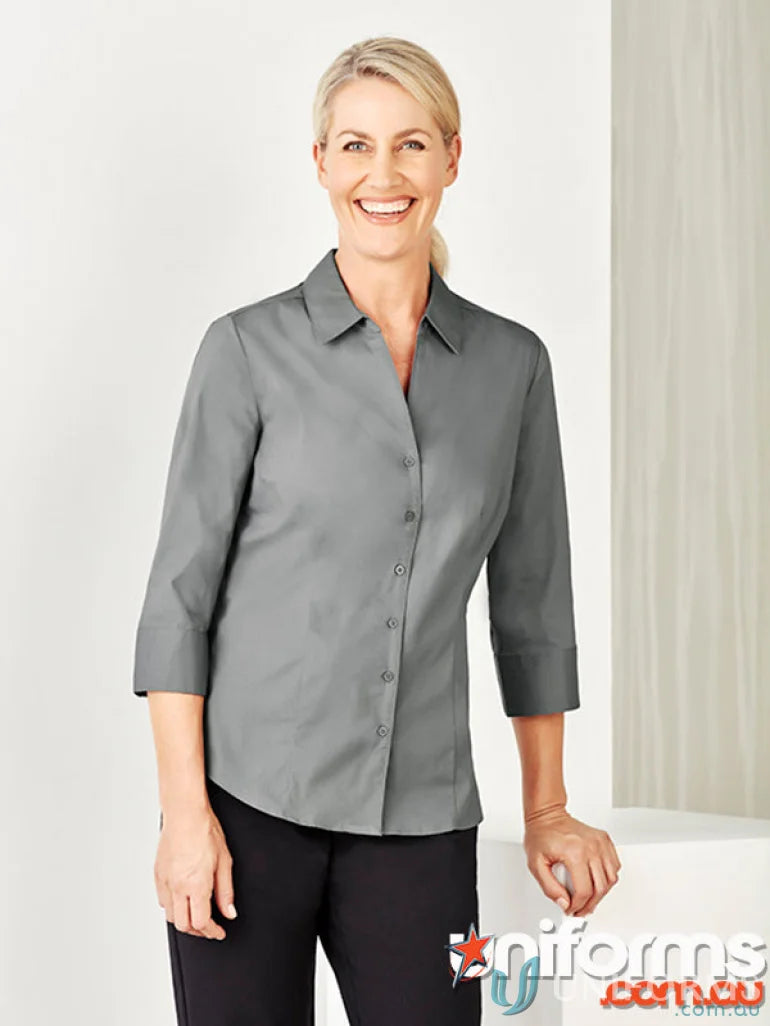 Gray ladies Bentleigh 3Q shirt with French cuffs, perfect womens monaco shirt with tailored fit