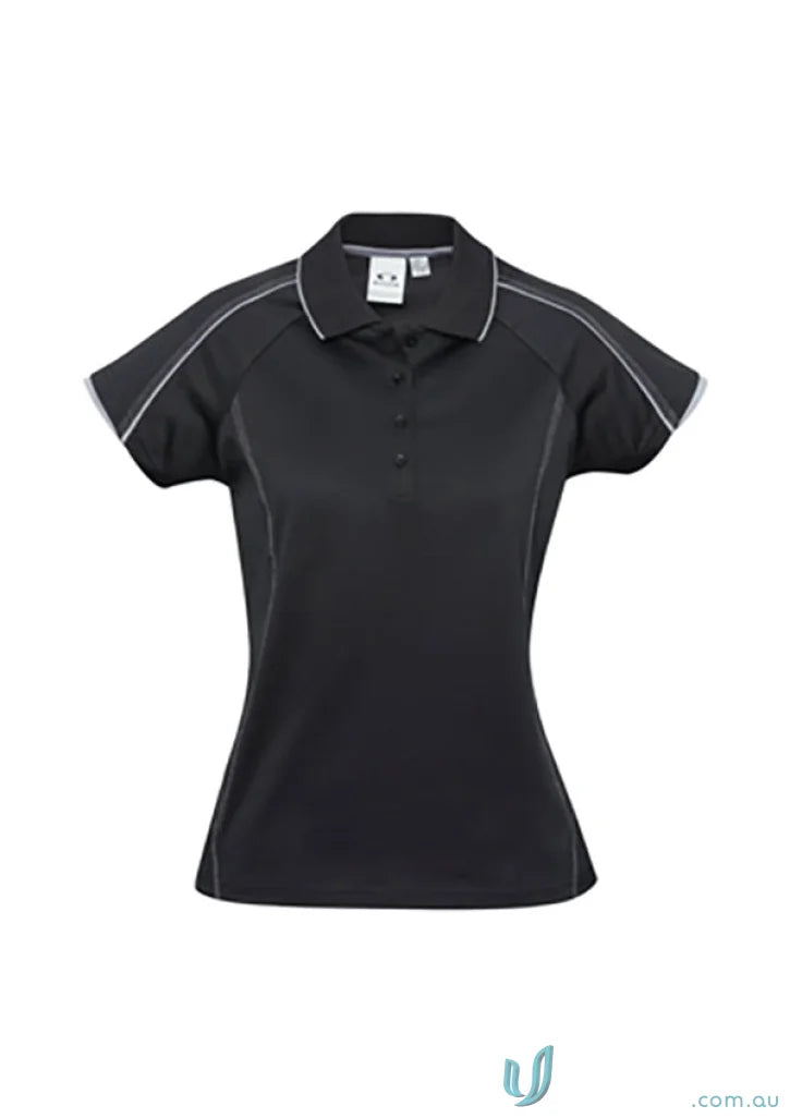 Black womens Ladies Blade Polo with white trim from Biz Collection Ladies Blade short sleeve
