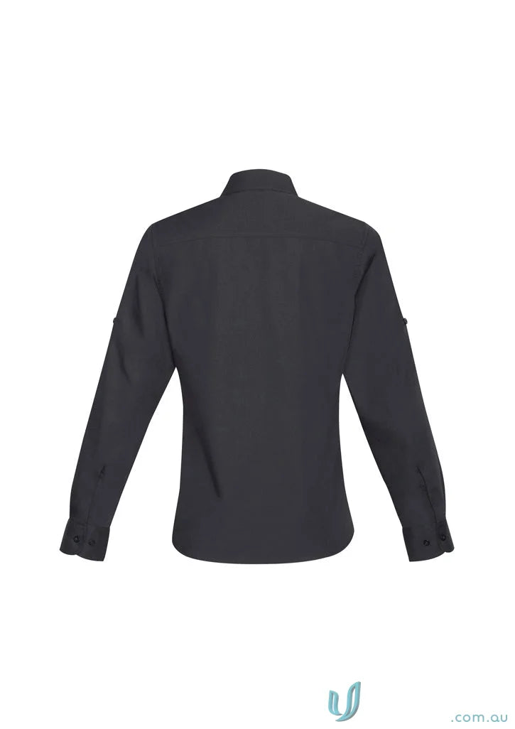 Black ladies Bondi Roll Up LS shirt, perfect for womens Bondi long sleeve style