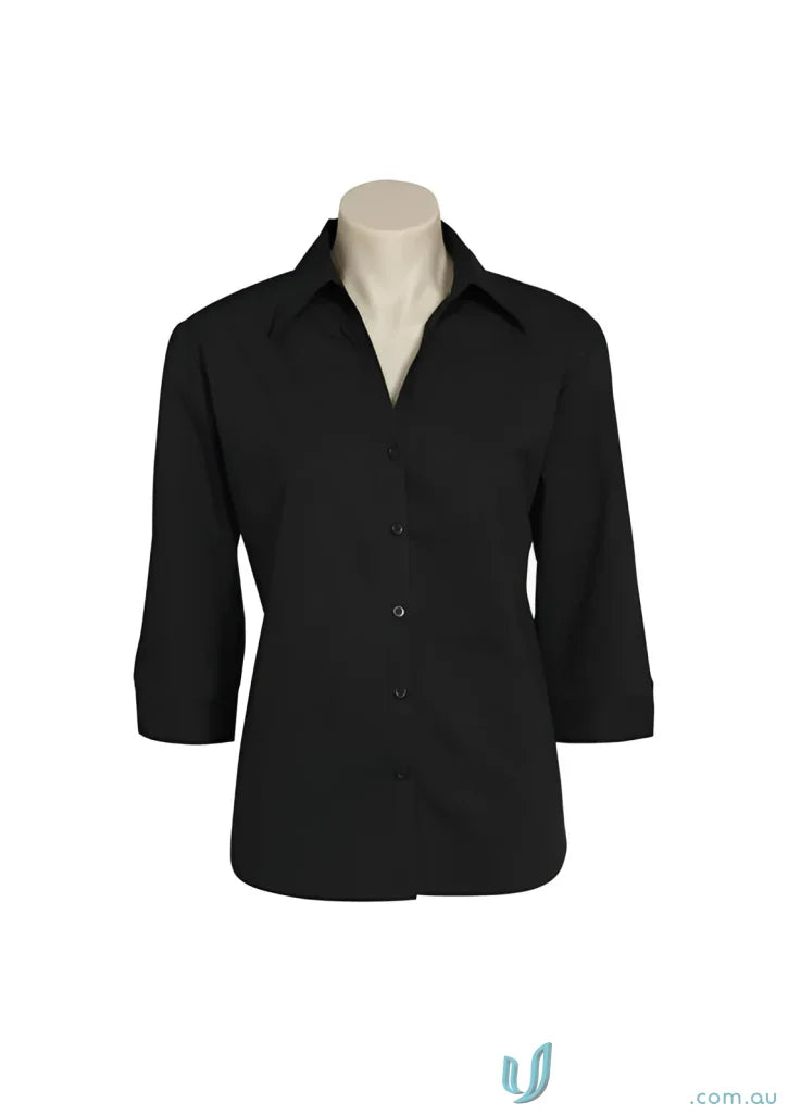 Ladies Chelsea Stretch 3Q Shirt in black perfect ladies metro biz collection sleeve shirt
