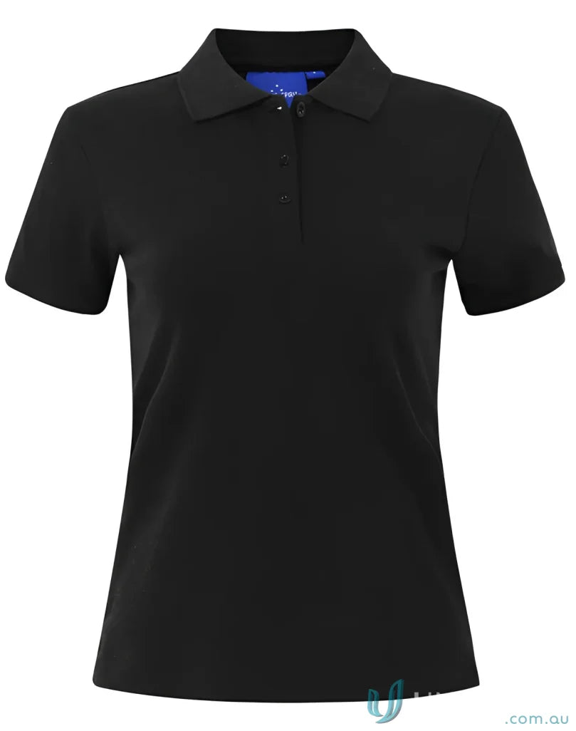 Black womens polo shirt from Winning Spirit Ladies collection, perfect for Darling Harbour polo events