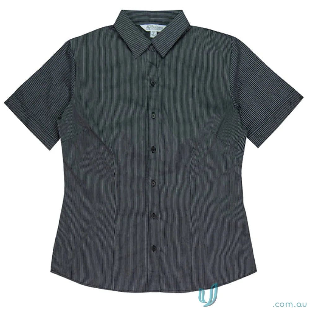 Striped short-sleeved ladies henley 3qtr shirt perfect for casual style