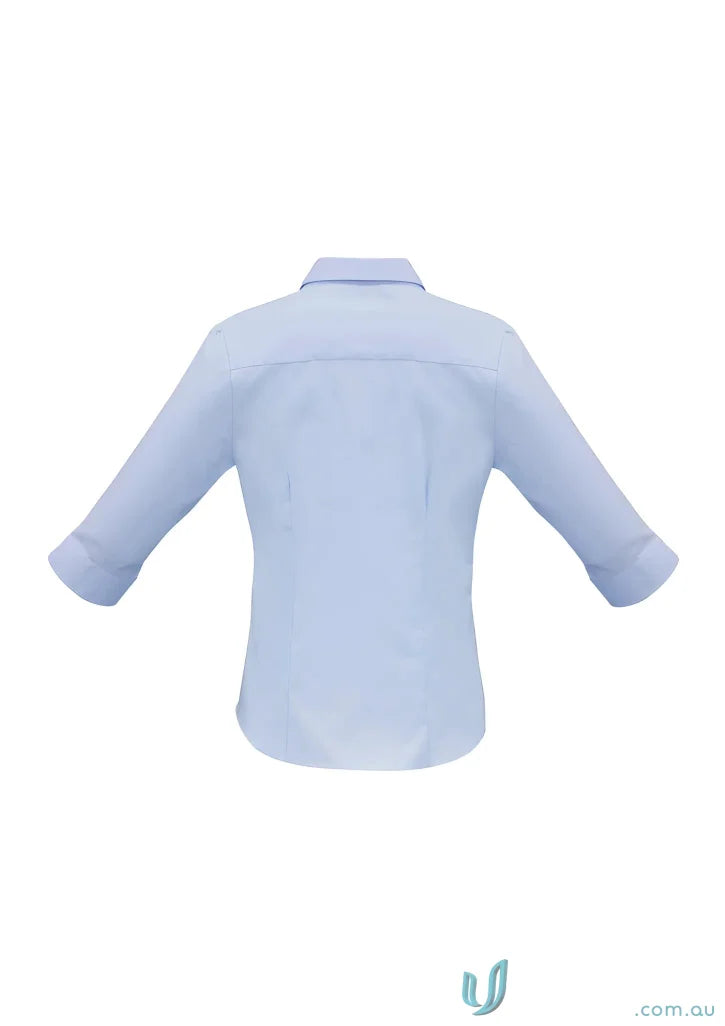 Light blue womans luxe shirt in biz collection s10221 with wrinkle-resistant fabric