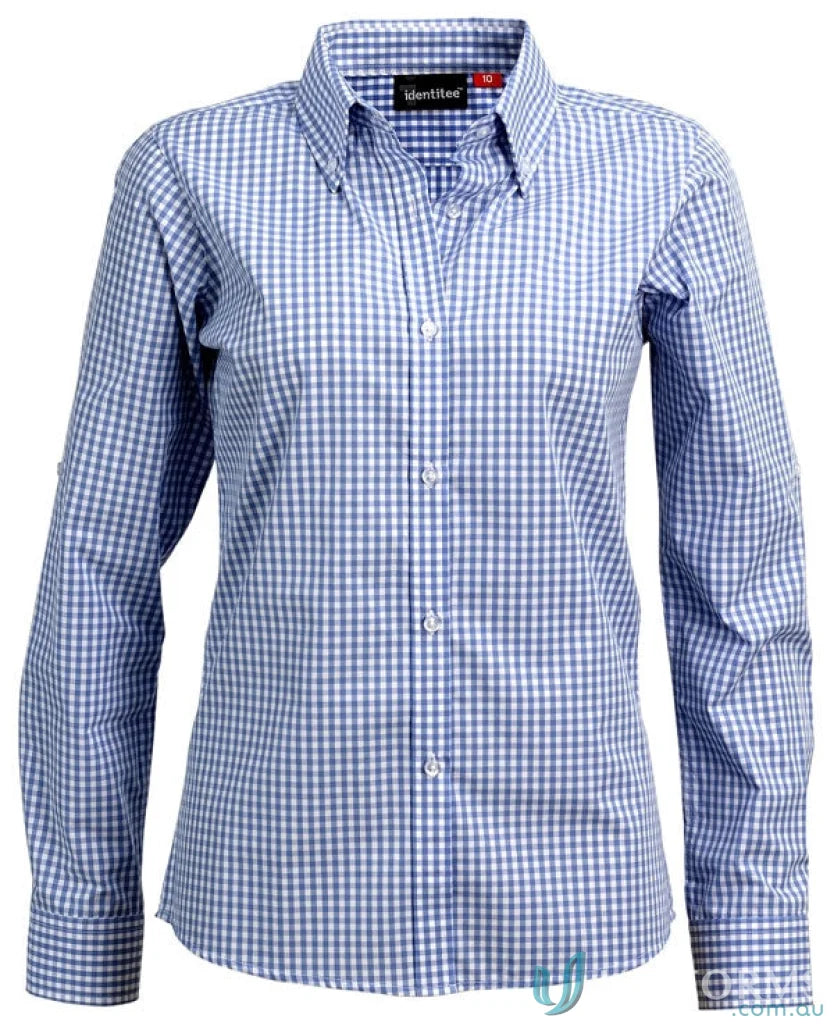 Blue and white Gingham Check Ladies Miller Gingham Check LS Shirt for workwear and uniforms