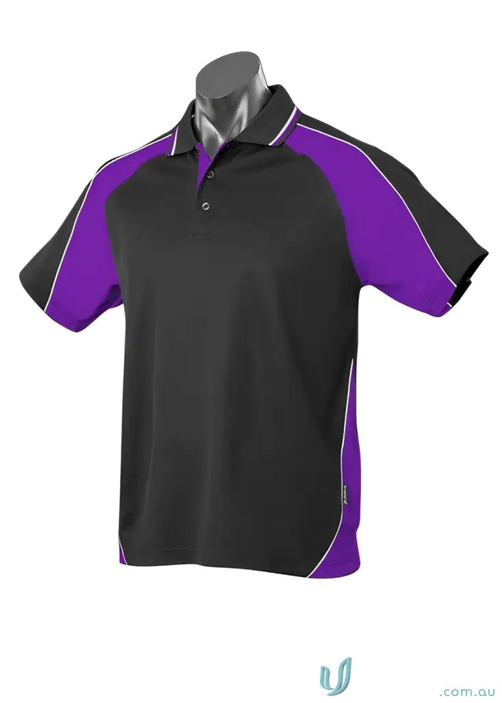 Ladies Panorama Polo black and purple workwear polo shirt perfect for uniforms