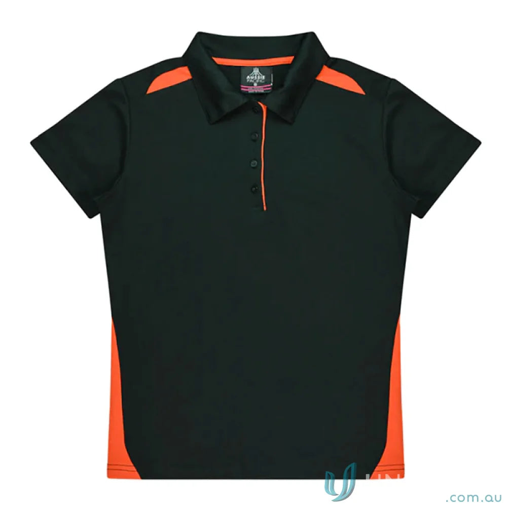 Black and orange fabric polo shirt from Ladies Paterson Polo, perfect workwear or uniforms