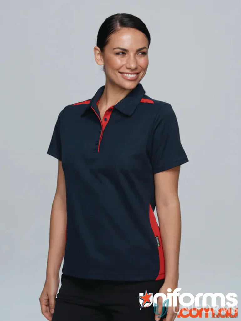 Ladies Paterson Polo in navy and red fabric, perfect for uniforms or workwear