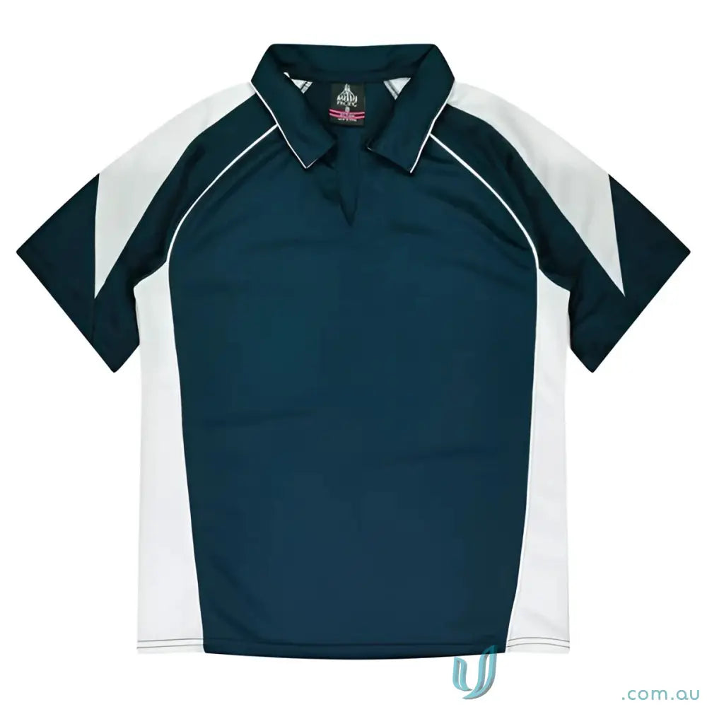 Dark blue and white fabric Ladies Premier Polo great for uniforms and workwear
