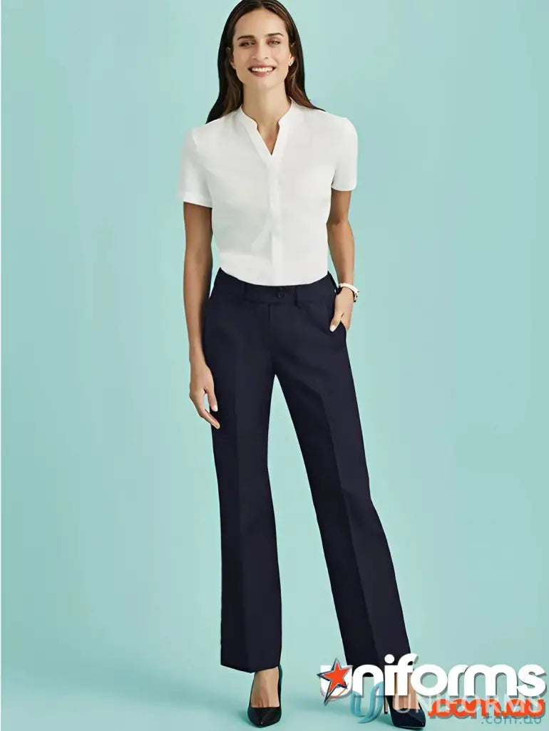 Womans professional outfits in straight leg workwear pants for uniforms and office wear