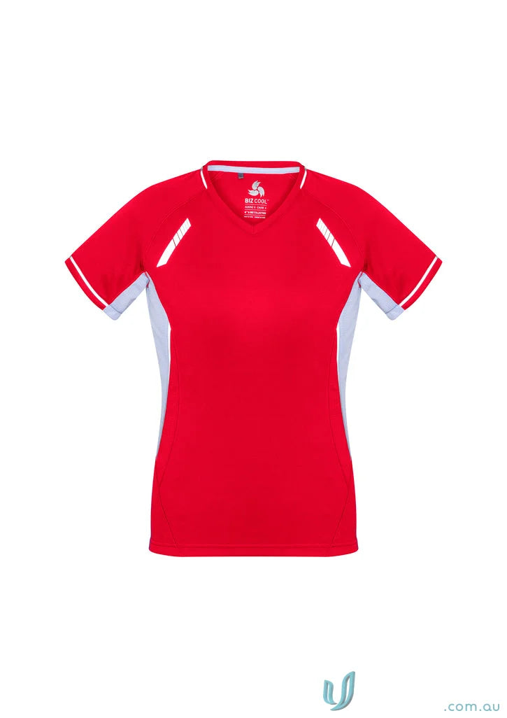 Red and white ladies renegade tee from Biz Collection Ladies, short sleeve athletic top