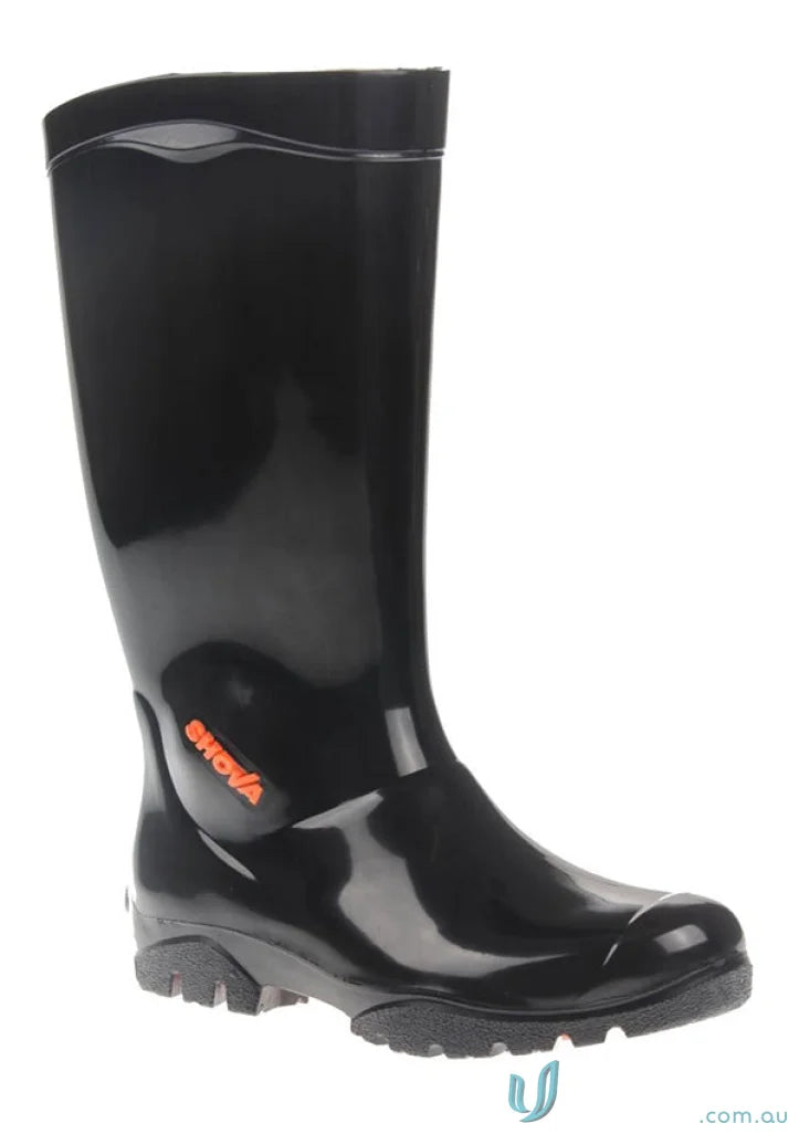 Black rubber work boot from Maxisafe Shova Non-Safety Gumboots, perfect for uniforms