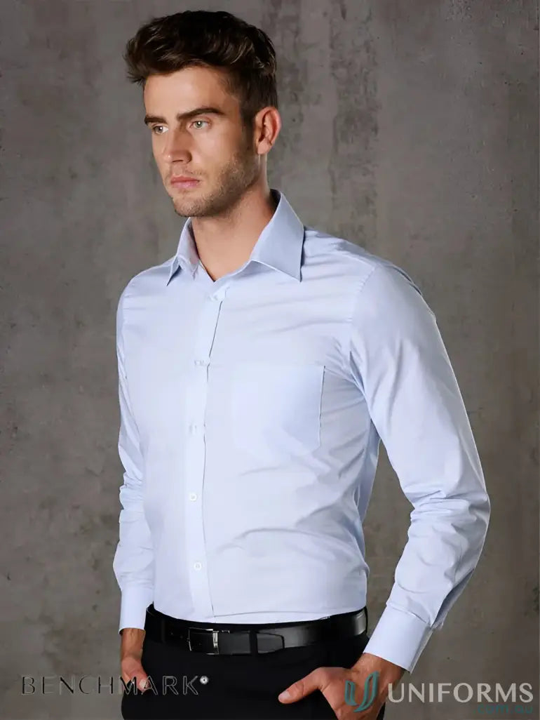 Mens light blue stripe long sleeve dress shirt from M7212 Mens Fine Stripe Long collection