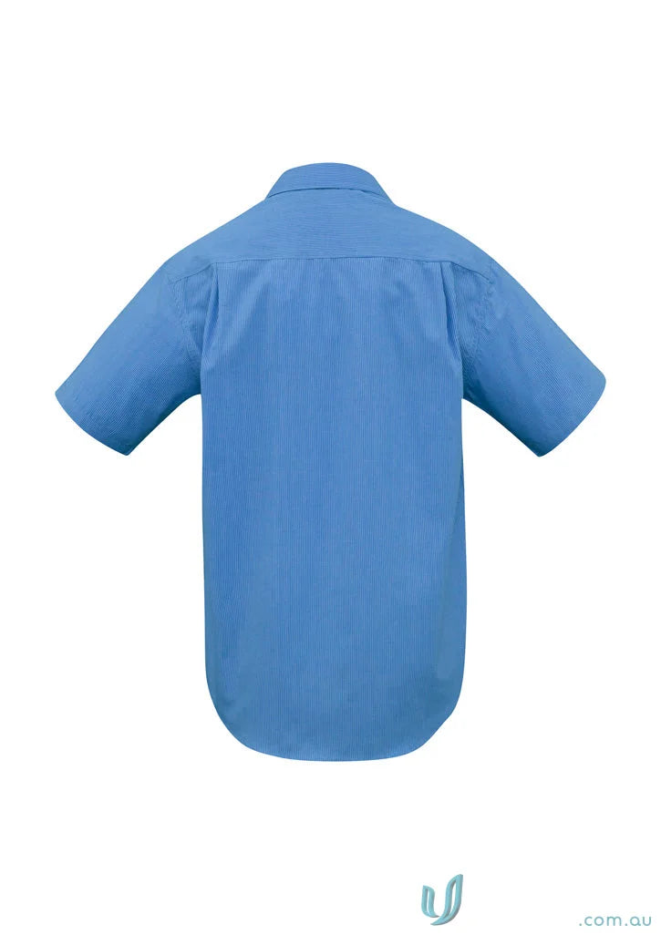 Blue mens micro check short sleeve shirt for casual summer style