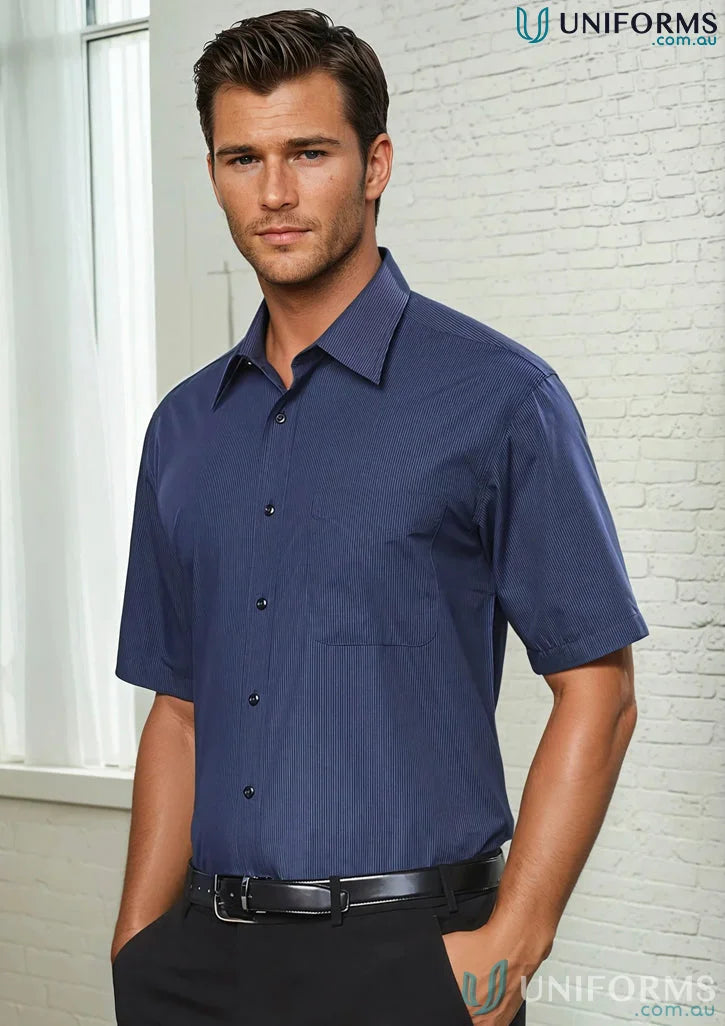 Navy blue mens micro check short sleeve shirt from Mens Mirco Check SS Shirt collection