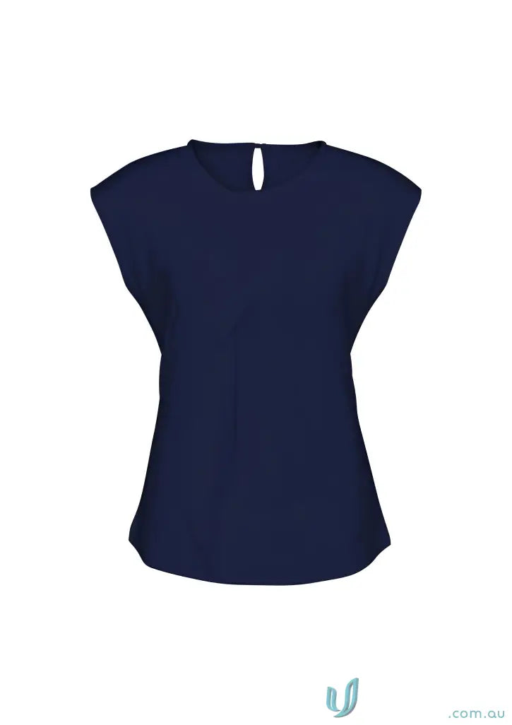 Navy blue Mia Ladies Knit Top with elastane jersey knit and stylish offset pleat fold