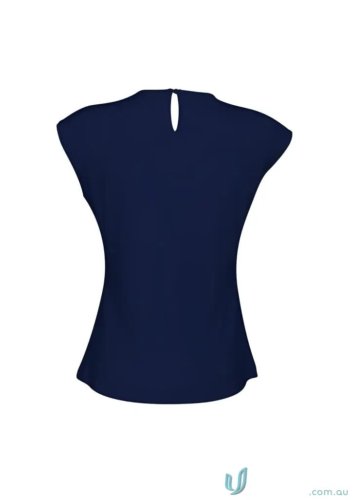 Navy blue Mia Ladies Knit Top made of elastane jersey knit with offset pleat fold