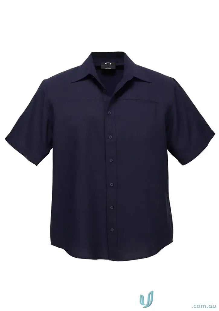 Navy short-sleeved button-down shirt from Mildura Central mens workwear collection
