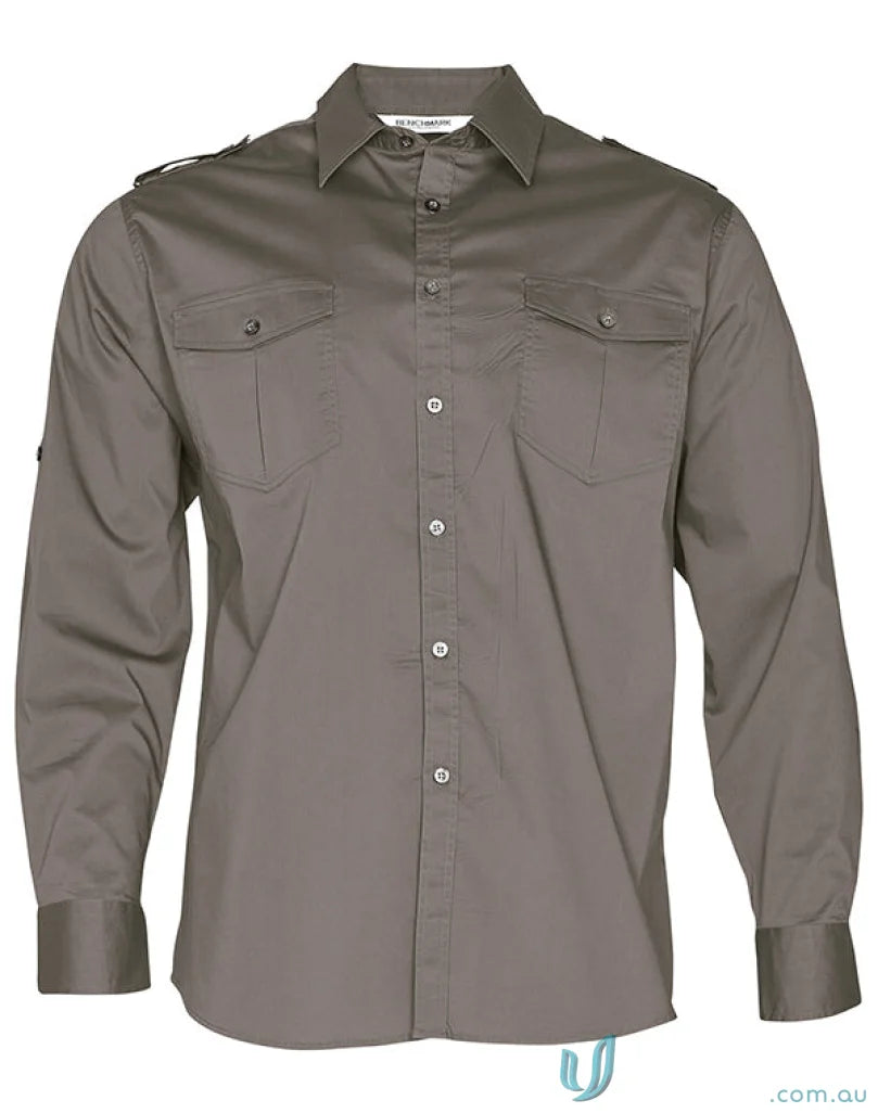 Gray long-sleeved button-down shirt from benchmark ls military m7912 mens long series