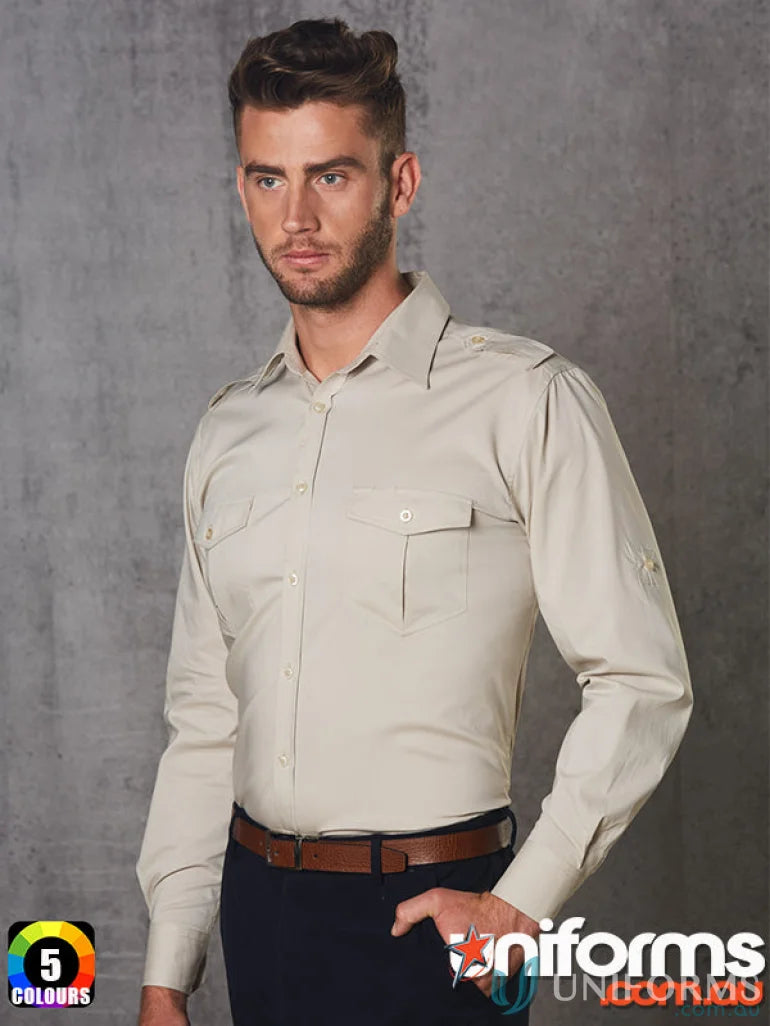 Khaki Khaki Long Sleeve Uniform Shirt M7912 Mens Long Sleeve Benchmark LS Military Shirt