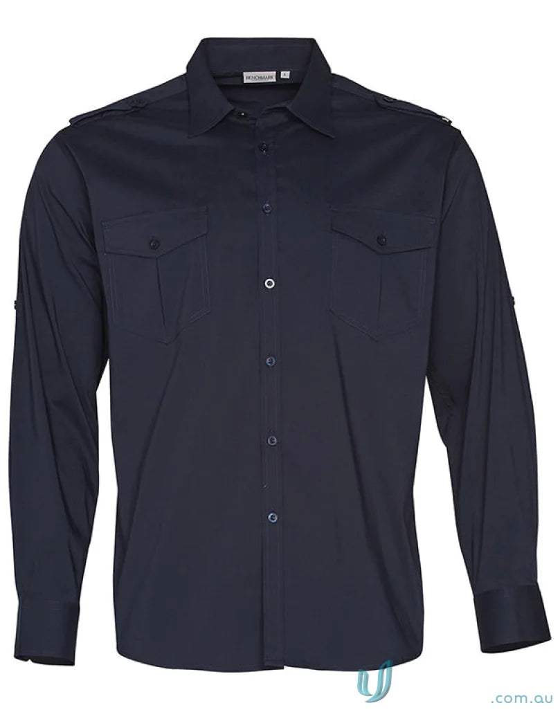 Navy blue M7912 Mens Long Sleeve Military Shirt for a rugged look