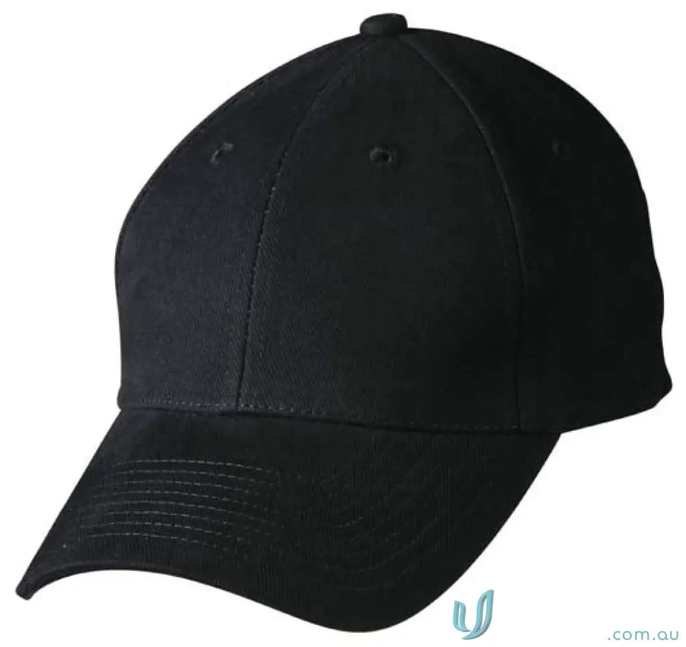 Black baseball cap made of heavy brushed cotton with price includes embroidery from MOQ1000