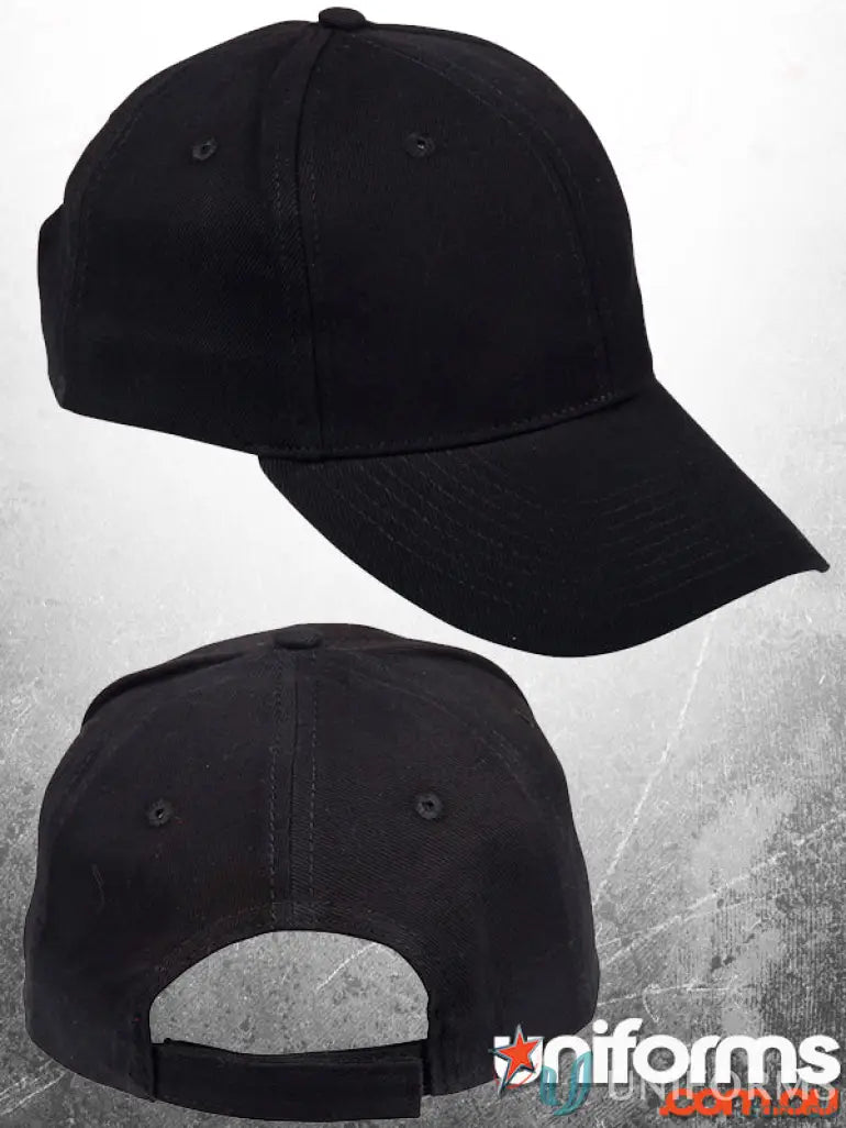 Black baseball cap from MOQ25 with embroidery, made of heavy brushed cotton