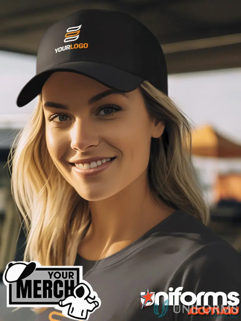 Black baseball cap made of heavy brushed cotton, price includes embroidery for MOQ250