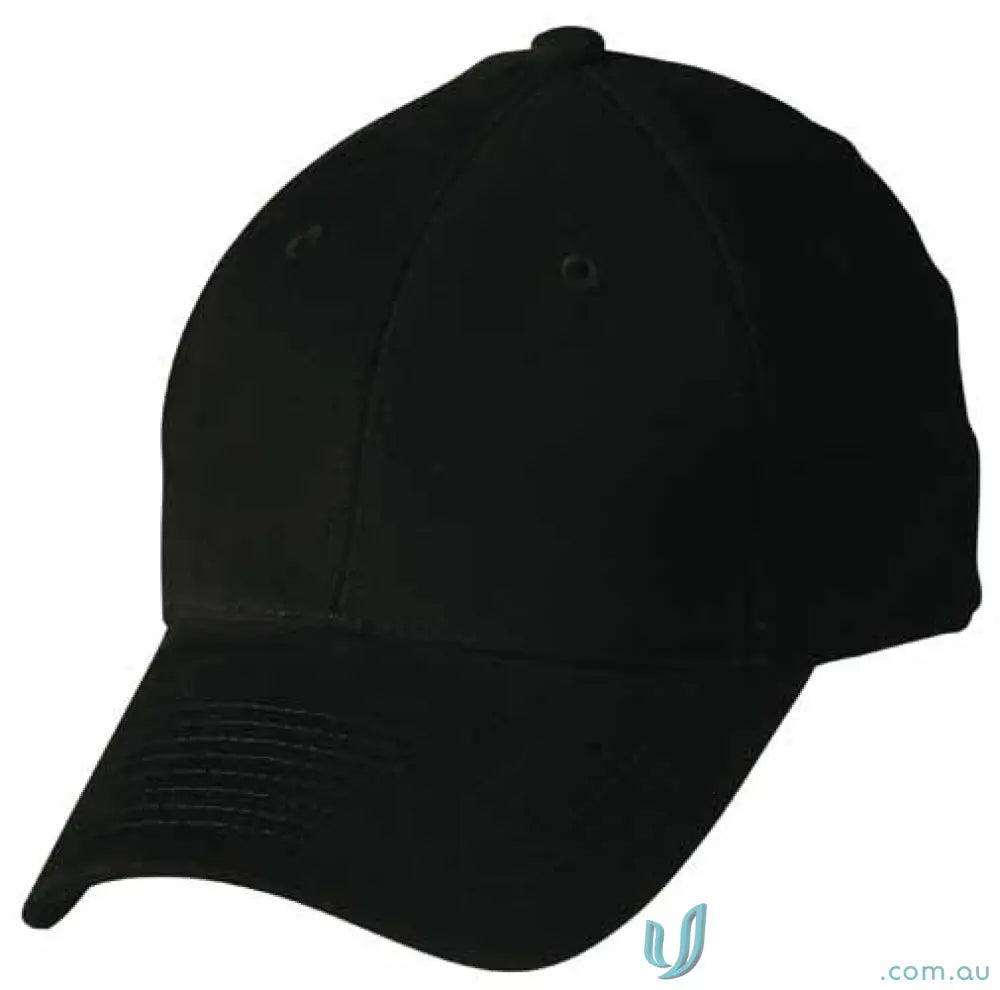 Black baseball cap made of heavy brushed cotton, price includes embroidery for MOQ250
