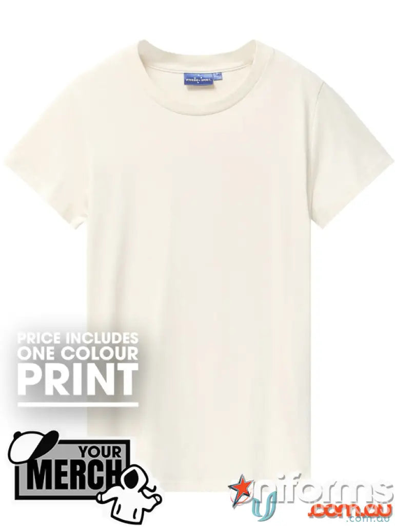 Plain cream-colored T-shirt from MOQ250 Printed LADIES Tee, perfect for work uniforms