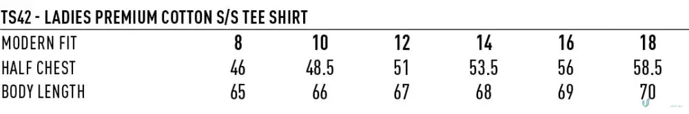 Ladies premium cotton tee sizing chart for work uniforms and workwear MOQ250 Tee