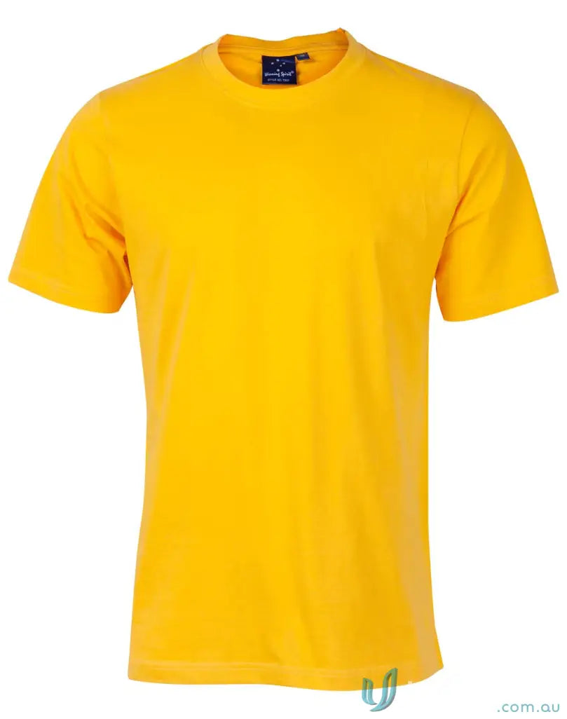 Yellow short-sleeved T-shirt made of combed cotton from MOQ250 Printed YOUTH Tee, perfect for uniforms or workwear