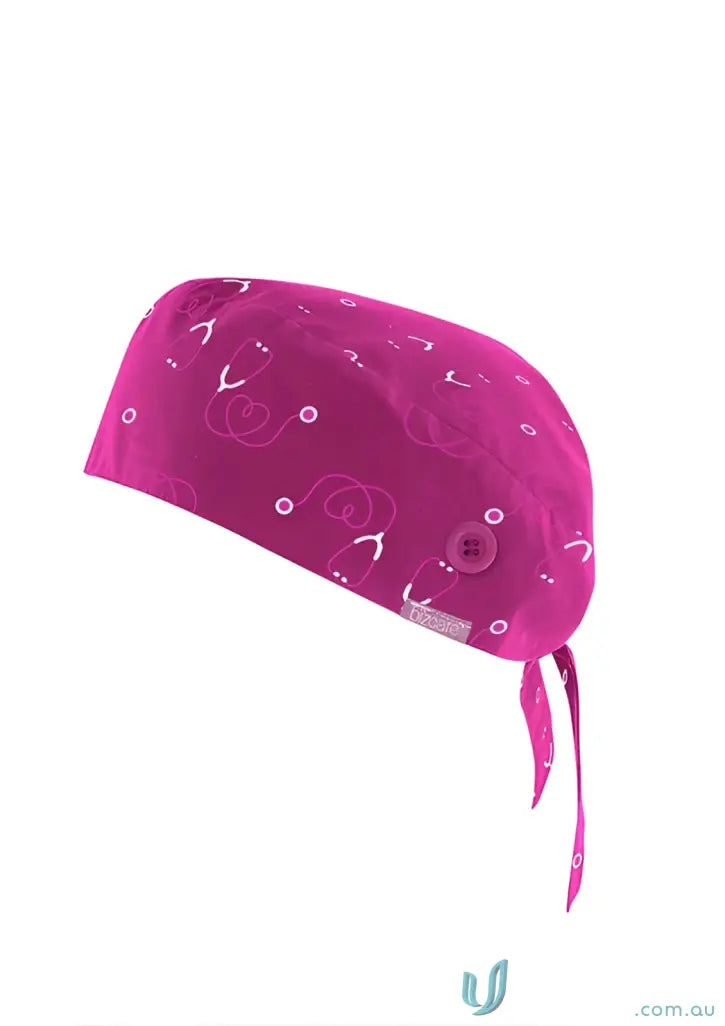 NBCF Pink Printed Scrub Cap with stethoscope pattern, printed scrub cap-csc246u, biz unisex pink style