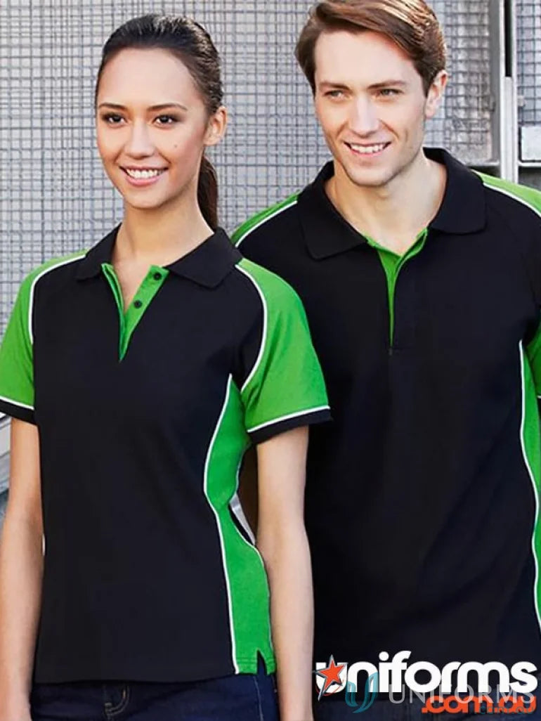 Matching black and green Nitro Polo shirts from Biz Collection Mens short sleeve line