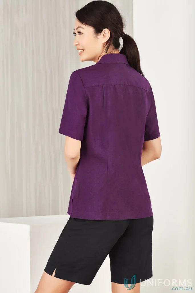 Purple short-sleeved collared oasis plain overblouse made with biz comfortcool fabric